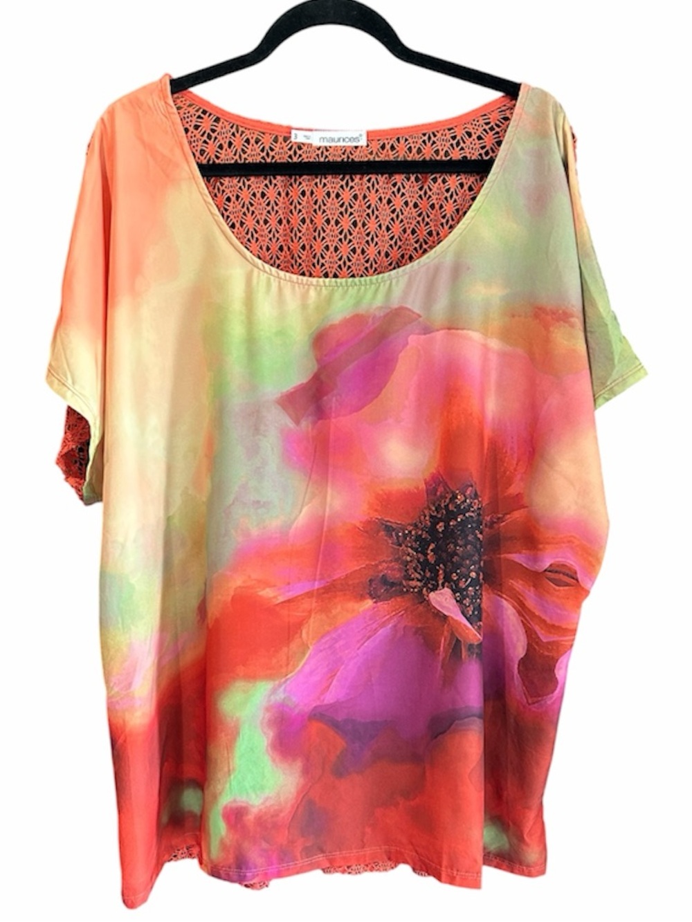 Maurices Coral Multi Floral Scoop Neck Short Sleeve Top